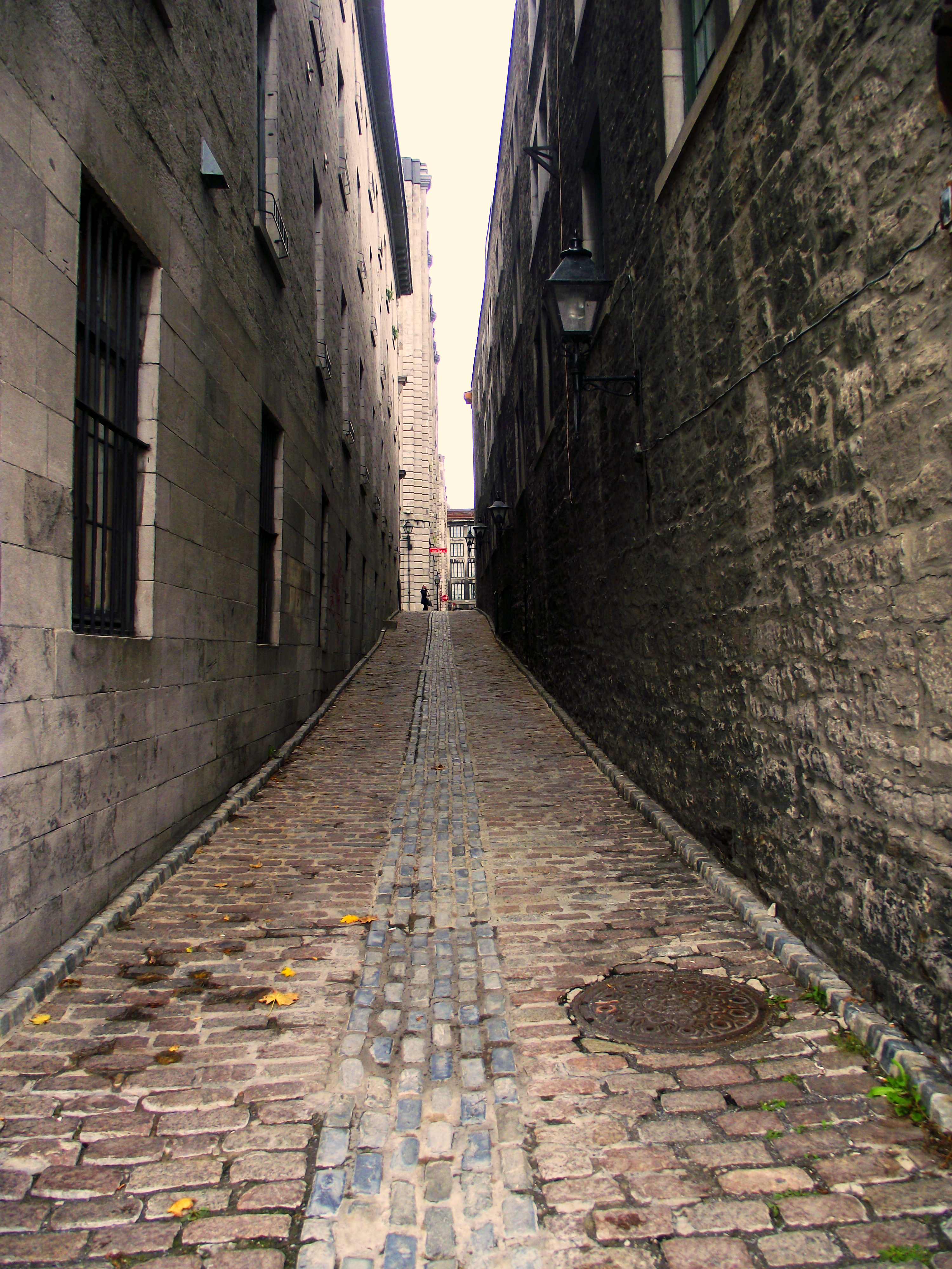 Narrow cobbled lane in old Montreal